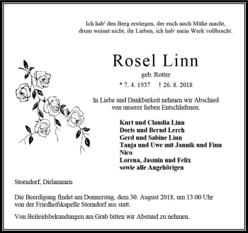 Traueranzeige von Rosel Linn von VRM Trauer