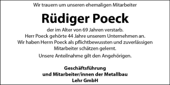 Traueranzeige von Rüdiger Poeck von vrm-trauer