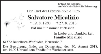 Traueranzeige von Salvatore Micalizio von vrm-trauer