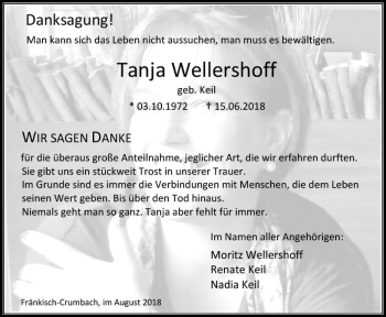 Traueranzeige von Tanja Wellershoff von vrm-trauer