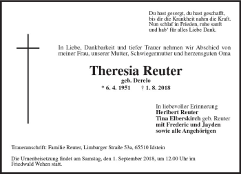 Traueranzeige von Theresia Reuter von vrm-trauer