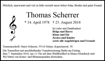 Traueranzeige von Thomas Scherrer von vrm-trauer