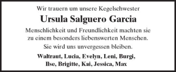 Traueranzeige von Ursula Salguero Garcia von  Usinger Anzeiger
