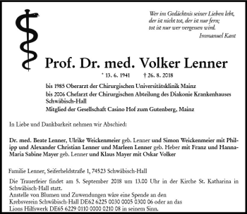 Traueranzeige von Volker Lenner von vrm-trauer