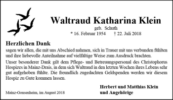 Traueranzeige von Waltraud Katharina Klein von vrm-trauer