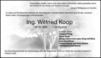 Traueranzeige von Wilfried Koop von vrm-trauer