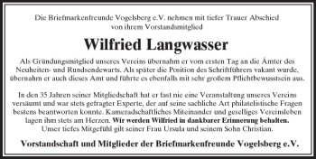 Traueranzeige von Wilfried Langwasser von VRM Trauer
