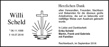 Traueranzeige von Willi Scheld von  Gießener Anzeiger