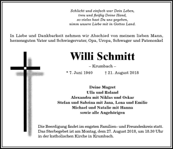 Traueranzeige von Willi Schmitt von vrm-trauer