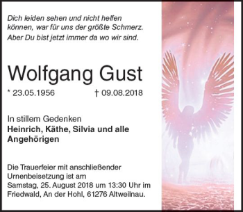 Traueranzeige von Wolfgang Gust von  Camberger Anzeiger