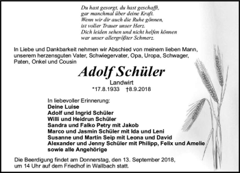 Traueranzeige von Adolf Schüler von vrm-trauer