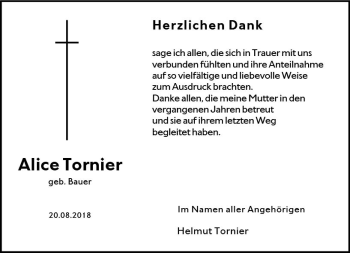 Traueranzeige von Alice Tornier von vrm-trauer
