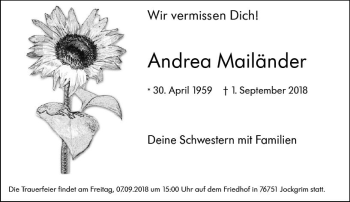 Traueranzeige von Andrea Mailänder von vrm-trauer