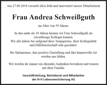 Traueranzeige von Andrea Schweißguth von vrm-trauer