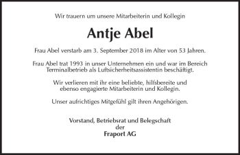 Traueranzeige von Antje Abel von vrm-trauer