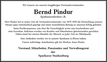 Traueranzeige von Bernd Pindur von vrm-trauer
