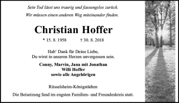 Traueranzeige von Christian Hoffer von vrm-trauer