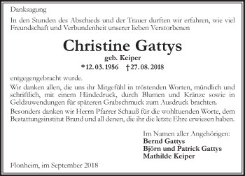 Traueranzeige von Christine Gattys von vrm-trauer