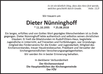 Traueranzeige von Dieter Nünninghoff von vrm-trauer