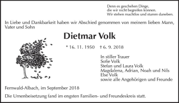 Traueranzeige von Dietmar Volk von  Gießener Anzeiger