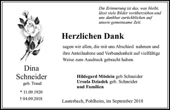 Traueranzeige von Dina Schneider von VRM Trauer