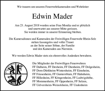 Traueranzeige von Edwin Mader von vrm-trauer