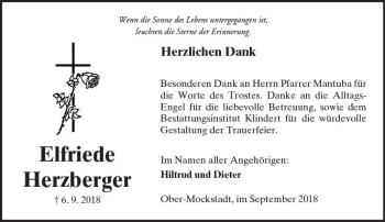 Traueranzeige von Elfriede Herzberger von  Kreisanzeiger