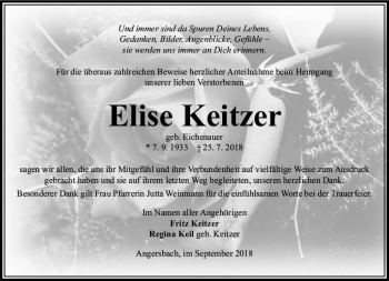 Traueranzeige von Elise Keitzer von VRM Trauer