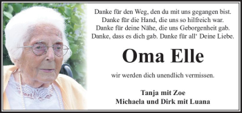 Traueranzeige von Elle  von VRM Trauer