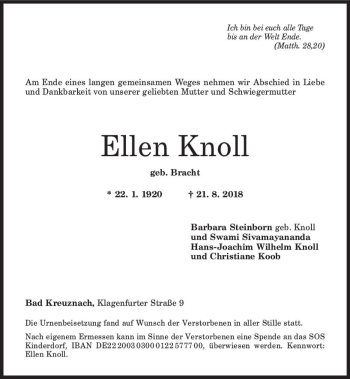 Traueranzeige von Ellen Knoll von vrm-trauer