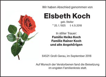 Traueranzeige von Elsbeth Koch von vrm-trauer