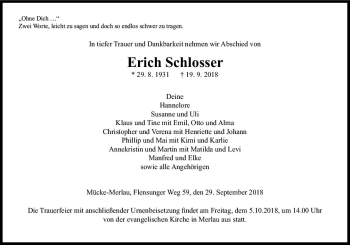Traueranzeige von Erich Schlosser von  Gießener Anzeiger
