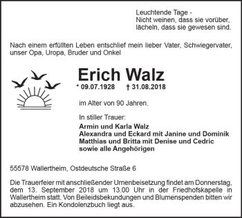 Traueranzeige von Erich Walz von vrm-trauer
