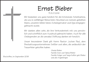 Traueranzeige von Ernst Bieber von  Gießener Anzeiger