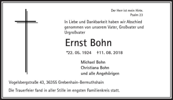 Traueranzeige von Ernst Bohn von VRM Trauer
