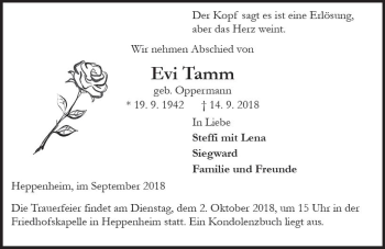 Traueranzeige von Evi Tamm von vrm-trauer
