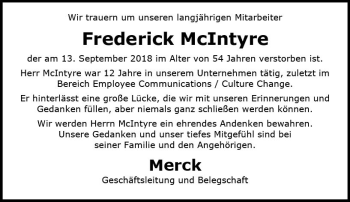 Traueranzeige von Frederick McIntyre von vrm-trauer