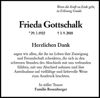 Traueranzeige von Frieda Gottschalk von vrm-trauer