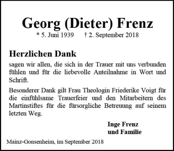 Traueranzeige von Georg  Frenz von vrm-trauer