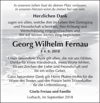 Traueranzeige von Georg Wilhelm Fernau von  Kreisanzeiger