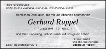 Traueranzeige von Gerhard Ruppel von  Gießener Anzeiger
