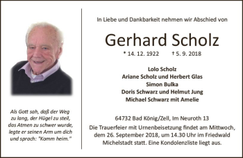 Traueranzeige von Gerhard Scholz von vrm-trauer