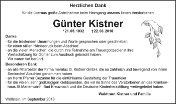 Traueranzeige von Günter Kistner von vrm-trauer