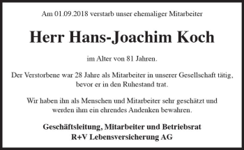Traueranzeige von Hans-Joachim Koch von vrm-trauer
