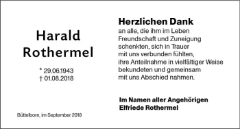 Traueranzeige von Harald Rothermel von vrm-trauer