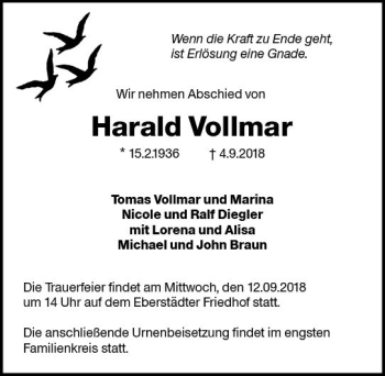 Traueranzeige von Harald Vollmar von vrm-trauer