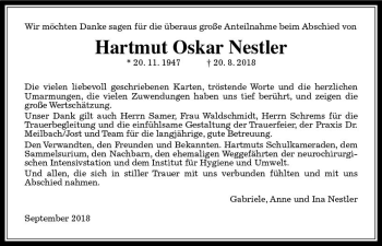 Traueranzeige von Hartmut Oskar Nestler von  Gießener Anzeiger
