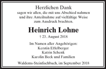 Traueranzeige von Heinrich Lohne von  Camberger Anzeiger