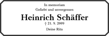 Traueranzeige von Heinrich Schäffer von vrm-trauer