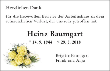 Traueranzeige von Heinz Baumgart von vrm-trauer